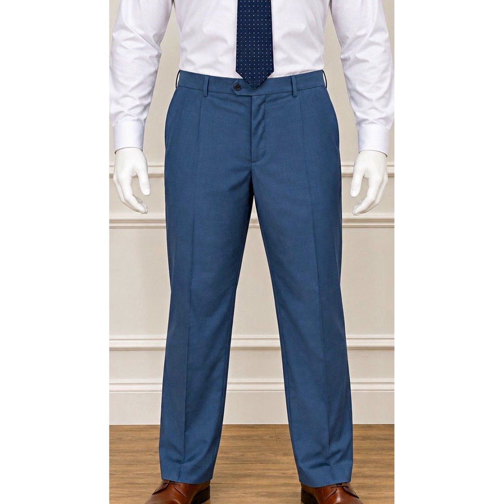 Savane Men's Blue Herringbone Stretch Pleated Dress Pants 36x30 Classic Straight